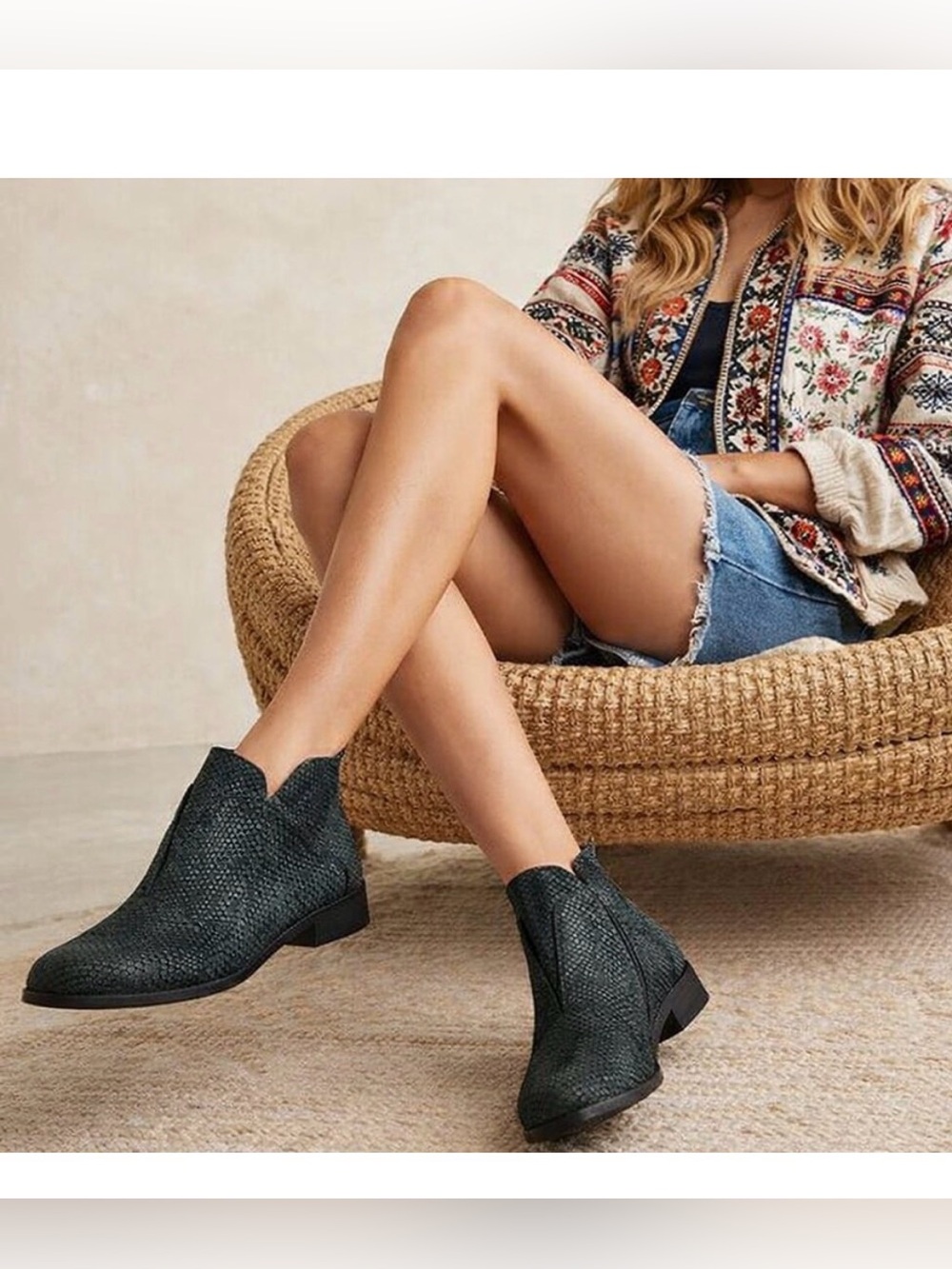 EILEEN FISHER Tuck Siped Snake Embossed Suede Booties Black 5.5 MSRP $275 NWT